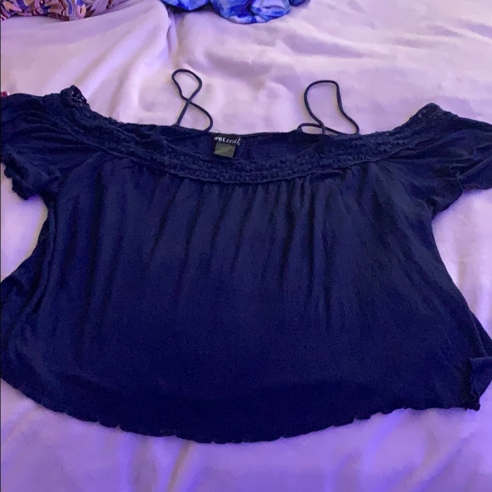 Navy blue off the shoulder shirt